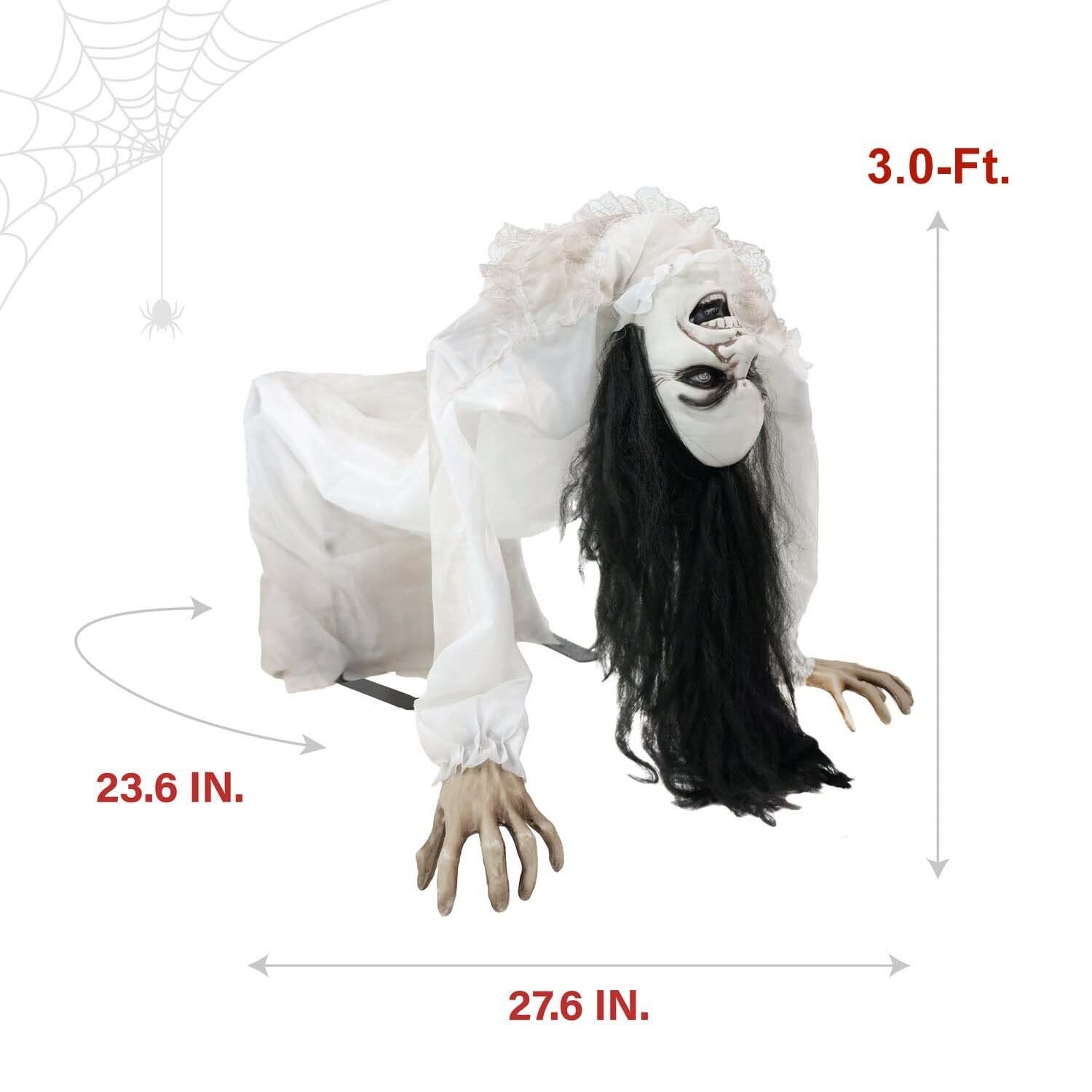 Possessed woman animatronic displaying eerie facial expression