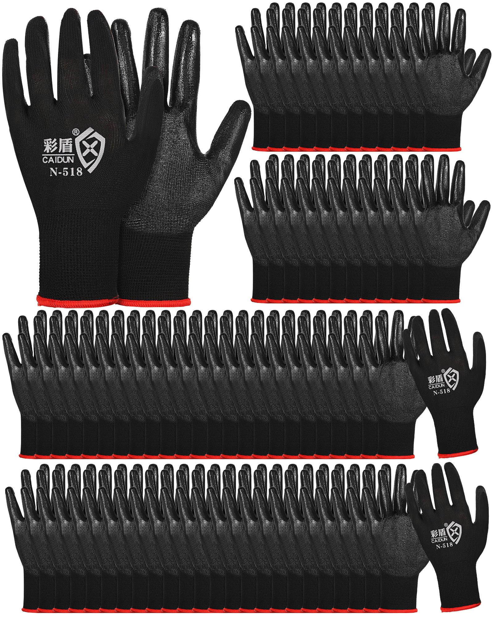 Potchen Gardening Work Gloves bulk pack, black rubber coated gloves