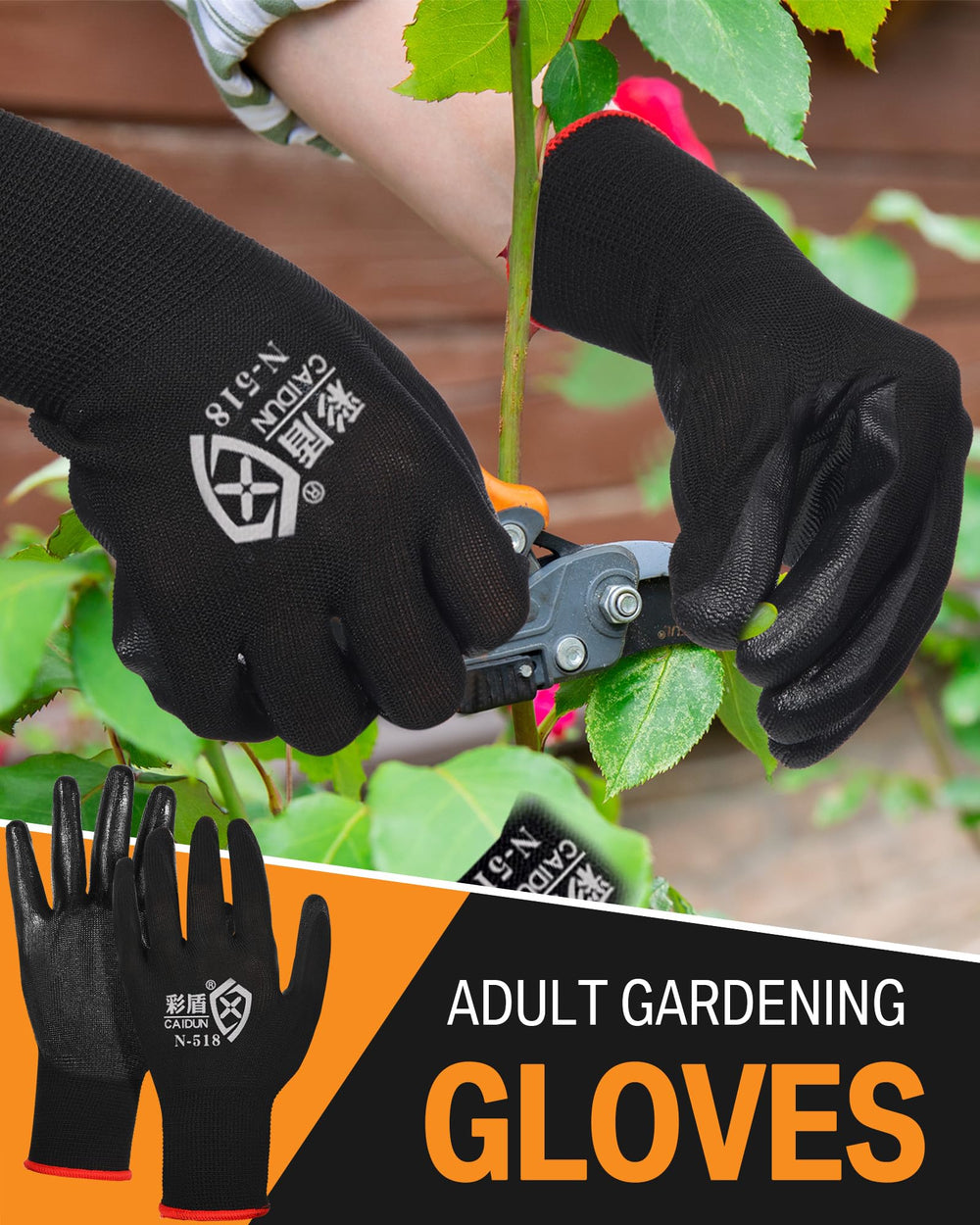 Potchen Gardening Work Gloves displayed in a garden setting