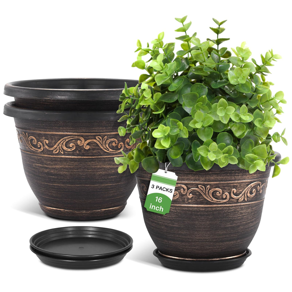 Pottiffe 16 Inch Flower Pot front view with saucer
