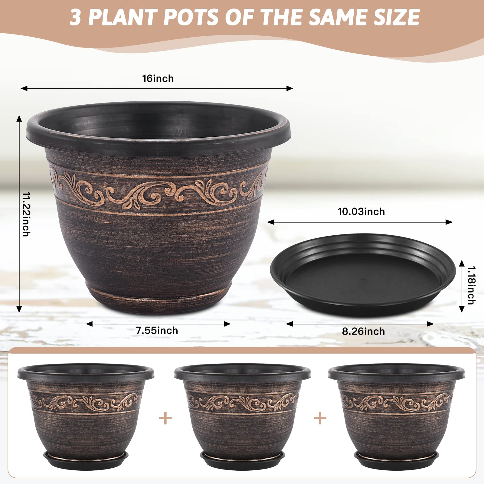 Pottiffe 16 Inch Flower Pot side view showcasing drainage holes