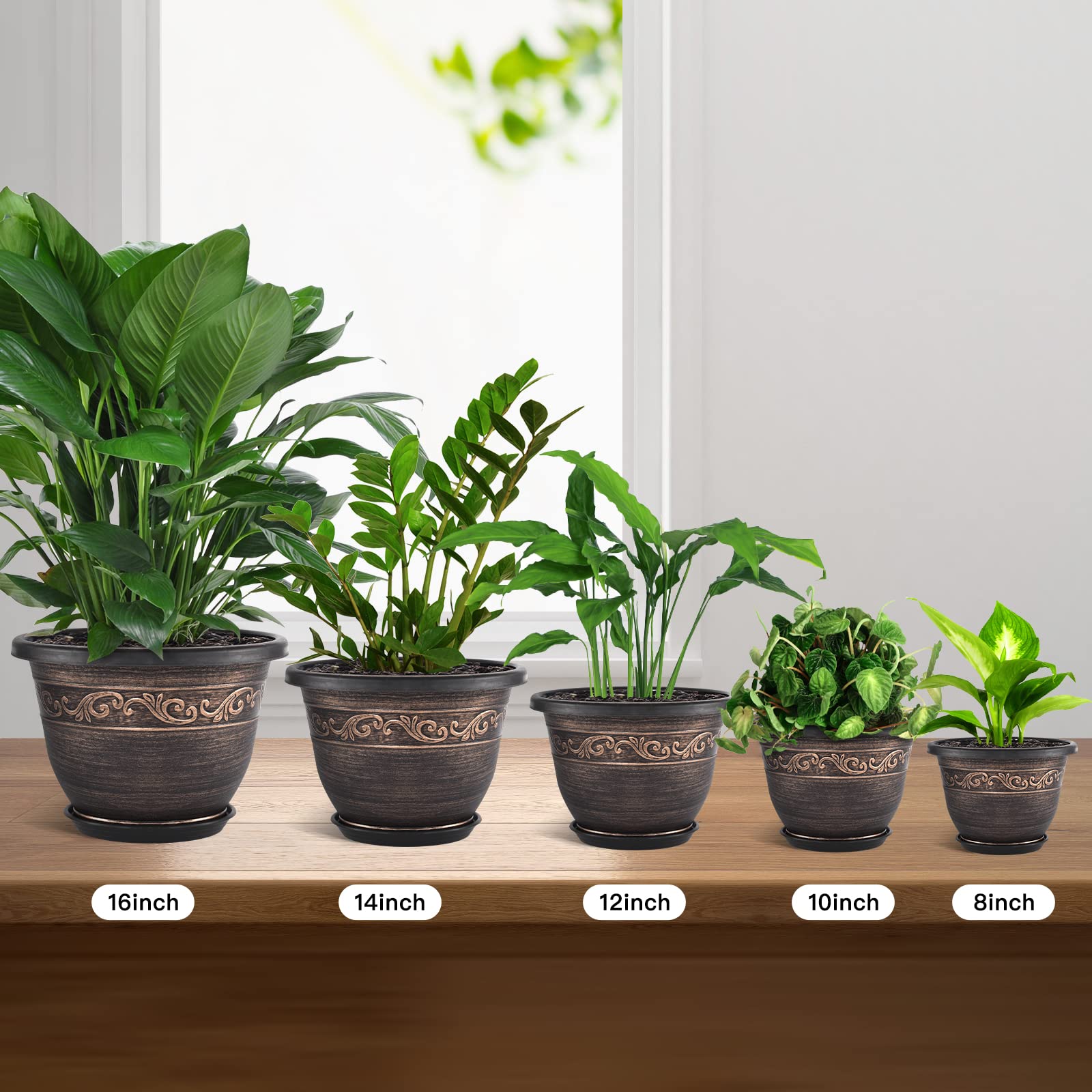 Pottiffe 16 Inch Flower Pot stacked with other sizes