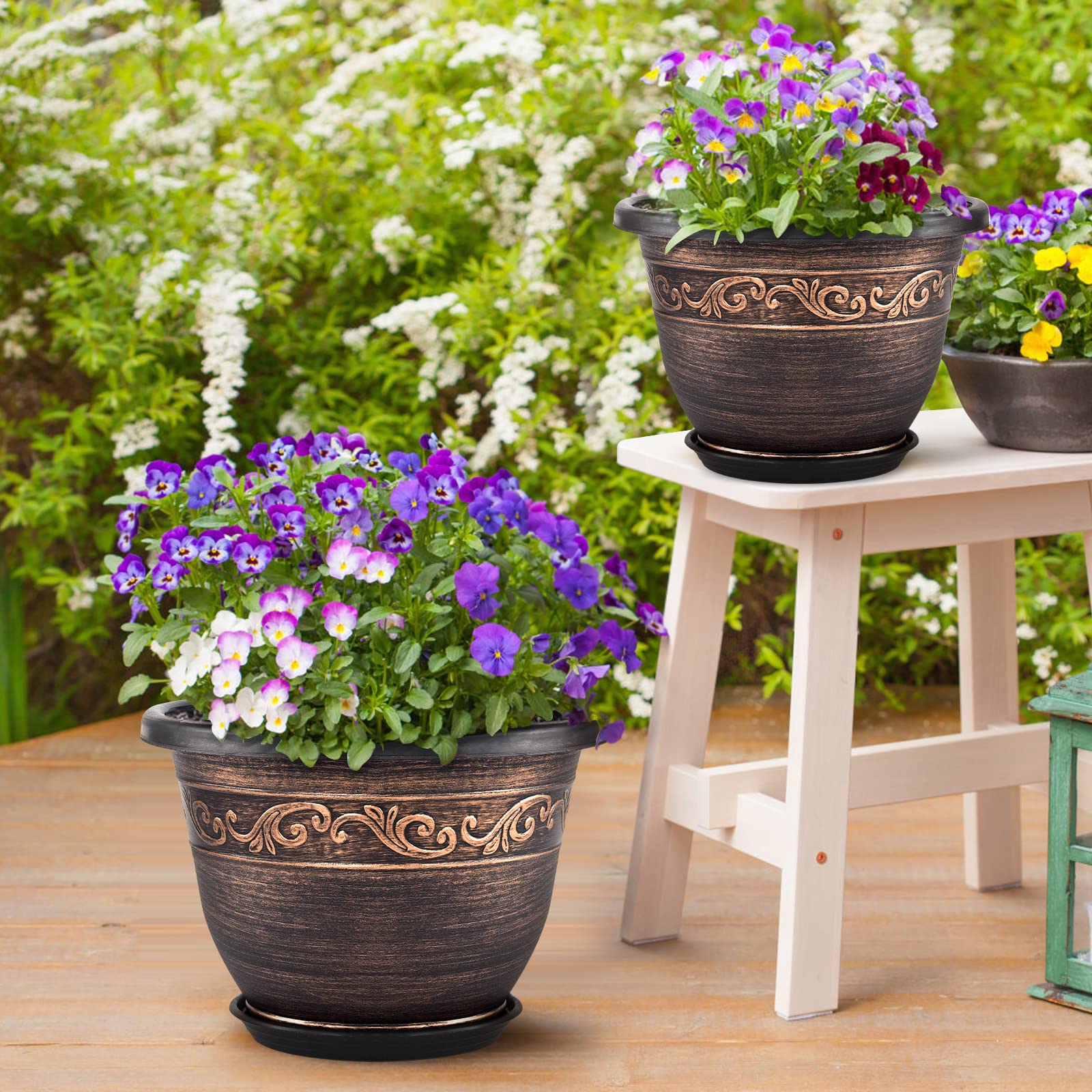 Pottiffe 16 Inch Flower Pot with decorative plants