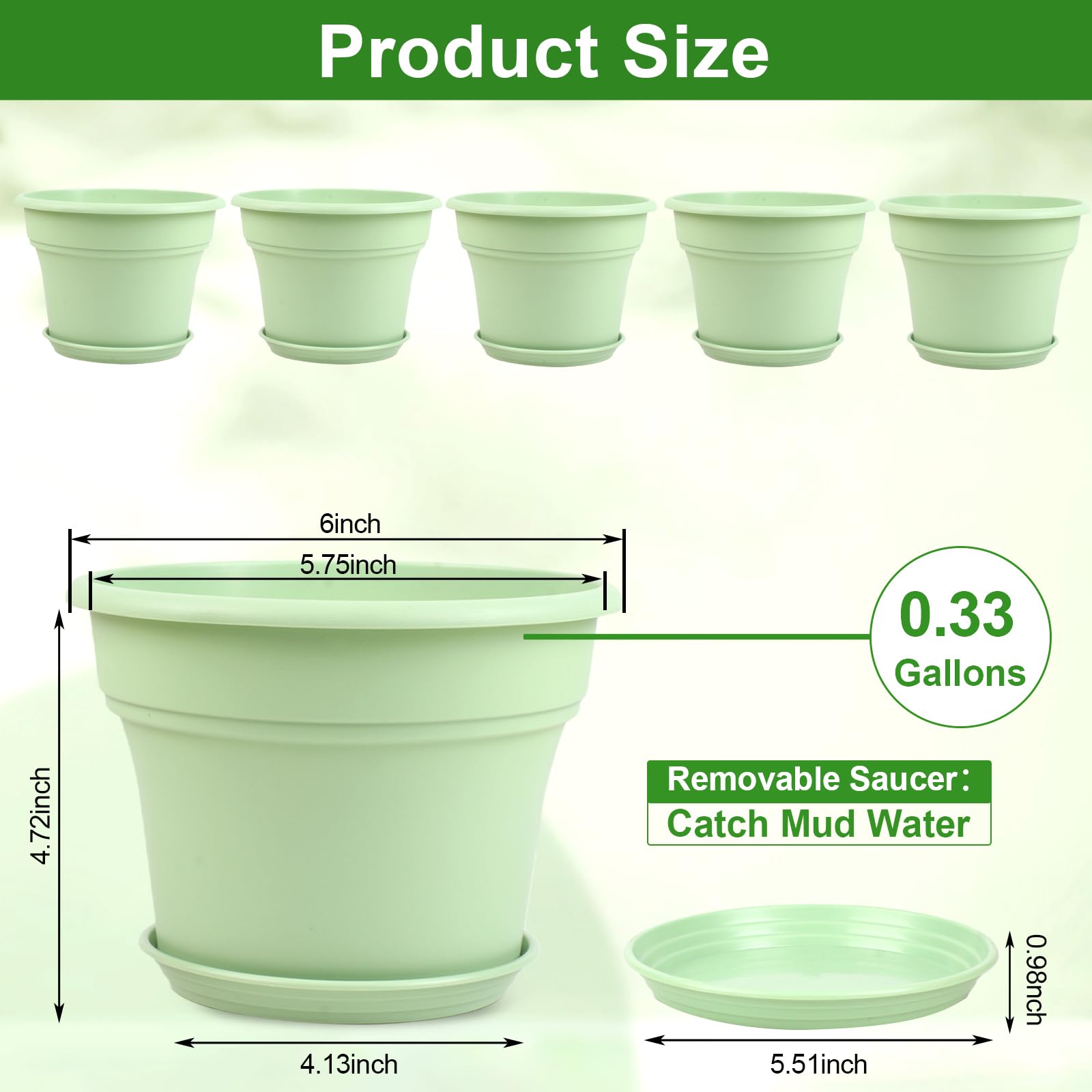 Pottiffe 6 inch green planter filled with succulents