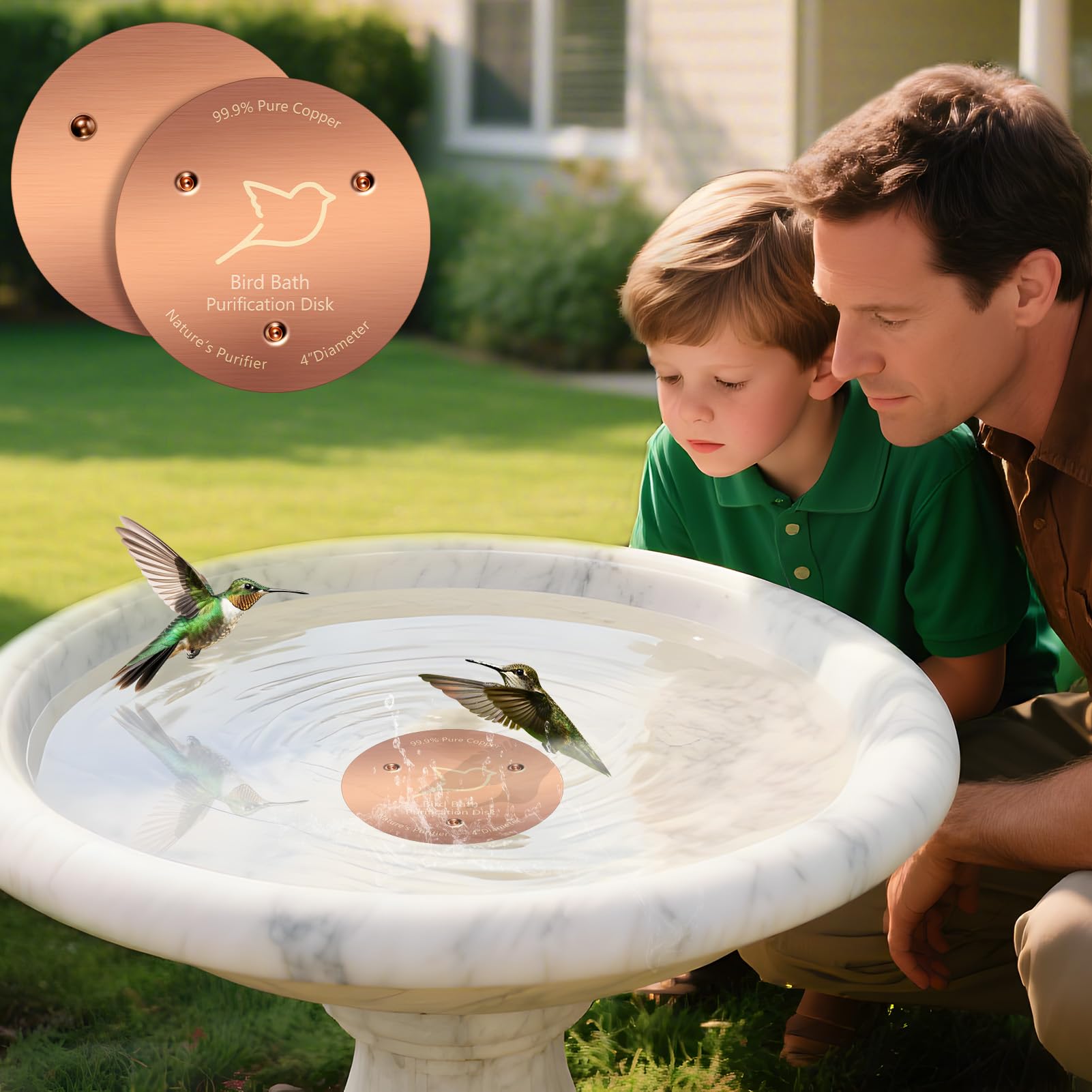 POUMEE Copper Disk displayed with garden accessories