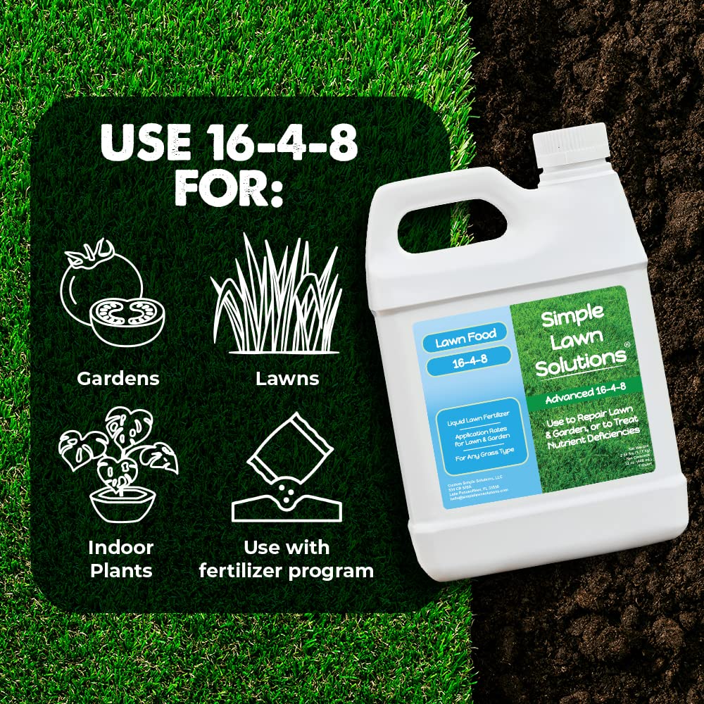 Pouring Simple Lawn Solutions 16-4-8 Liquid Fertilizer into a sprayer