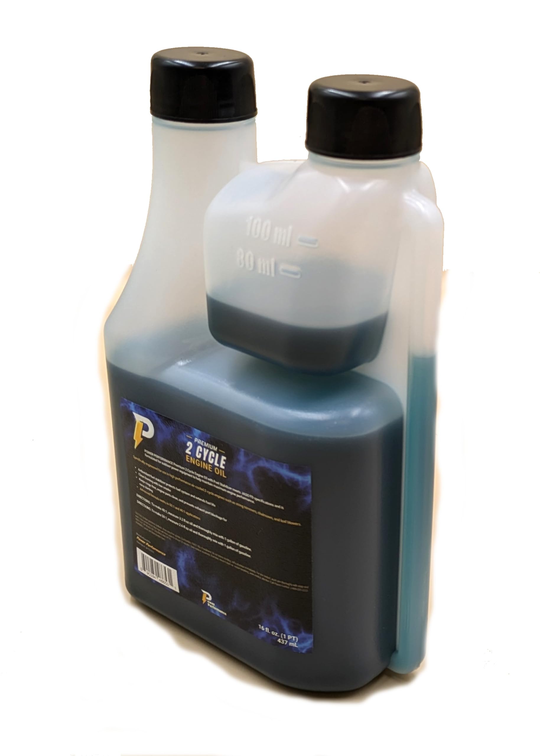 Power Performance 2-Cycle Oil 16oz bottle with clear measurement indicators