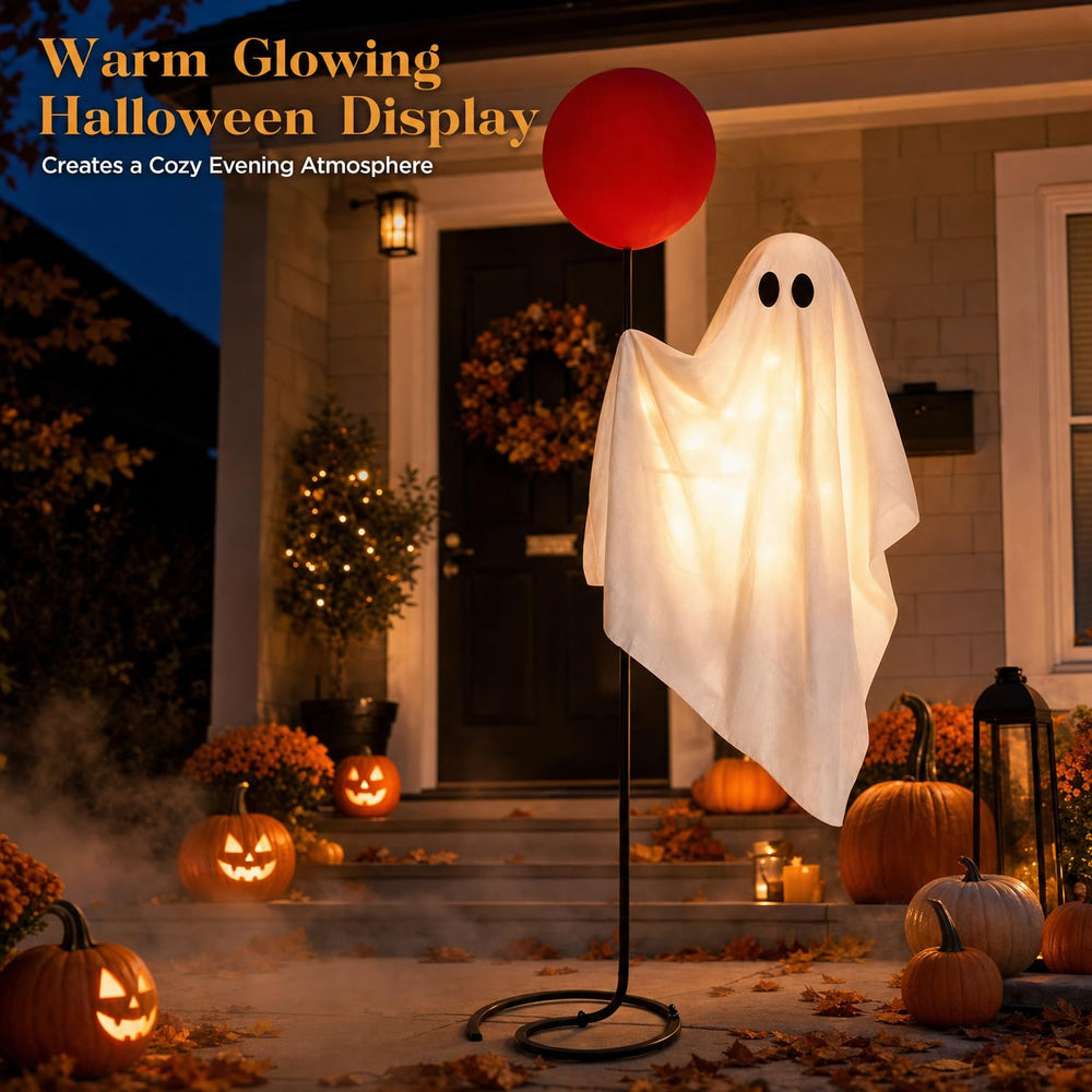 Power Your Lawn ghost decoration with warm lights glowing