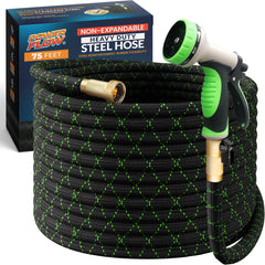 POWERFLOW 75 Ft Metal Garden Hose black front view
