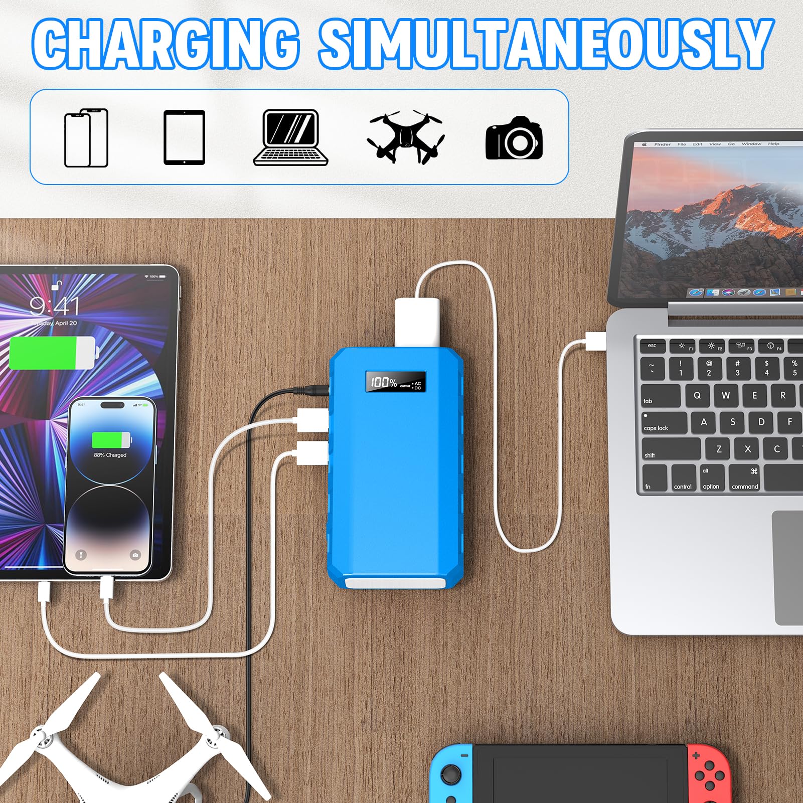 powkey Portable Power Station with included accessories
