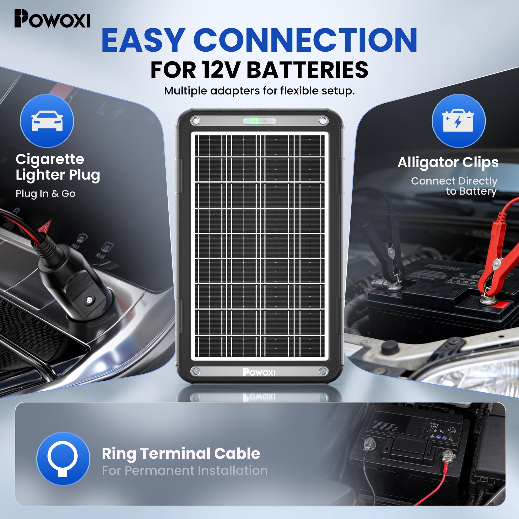 POWOXI 15W solar battery charger close-up