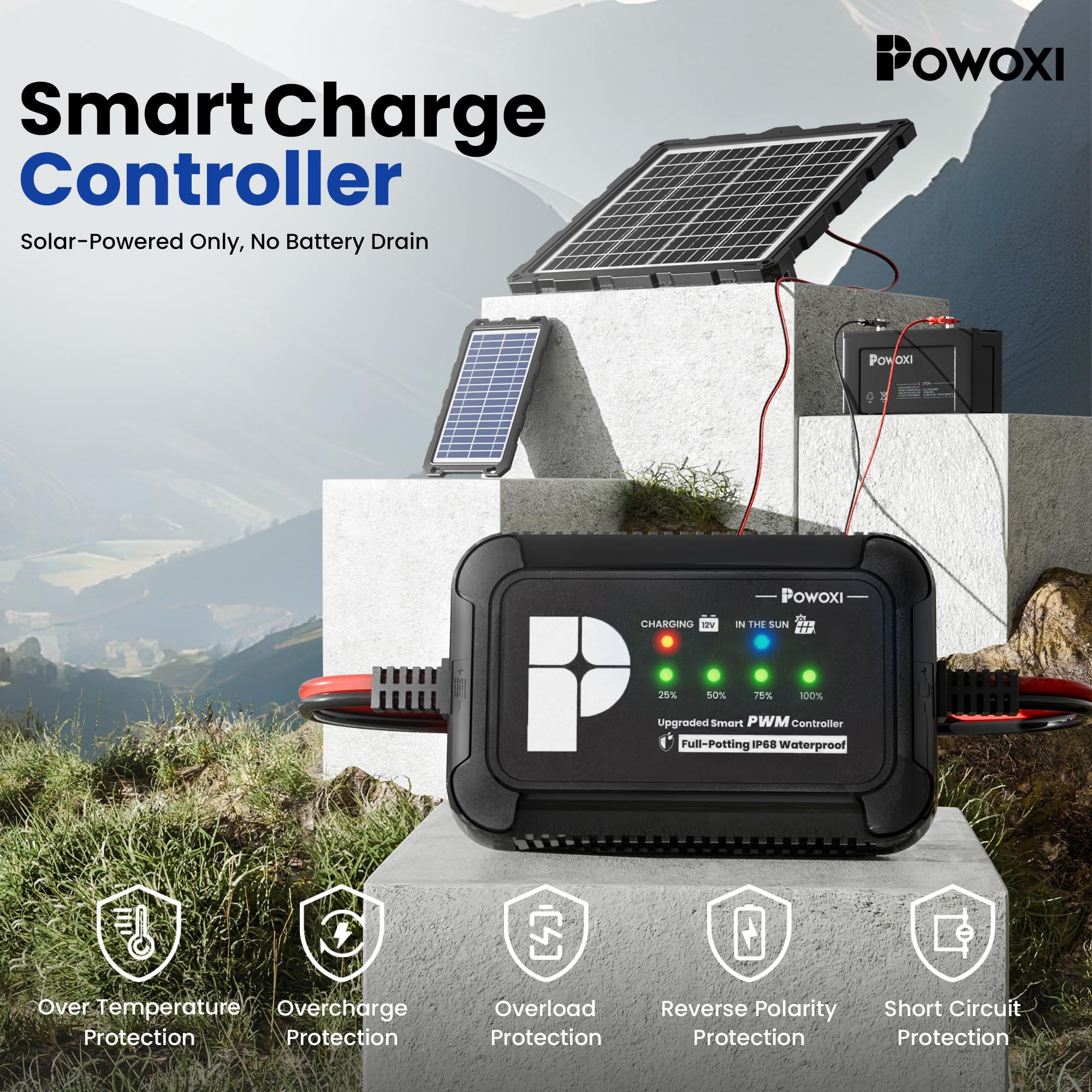 POWOXI 20W solar battery charger with mounting bracket