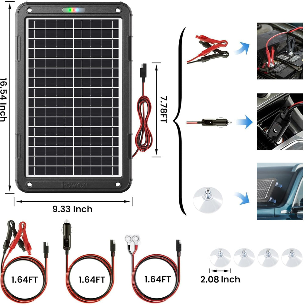 POWOXI solar charger dimensions illustration