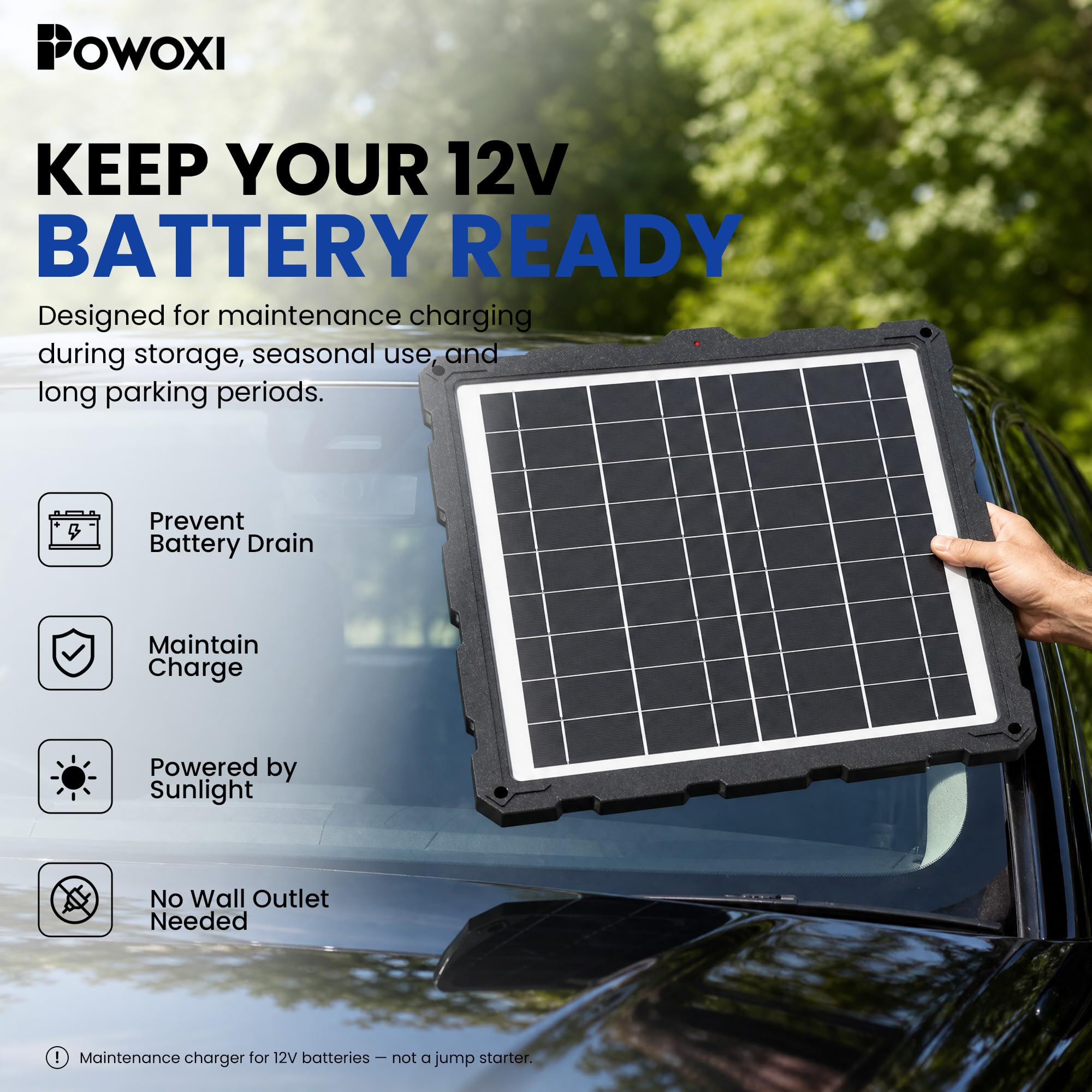 POWOXI solar charger with USB cable for easy charging