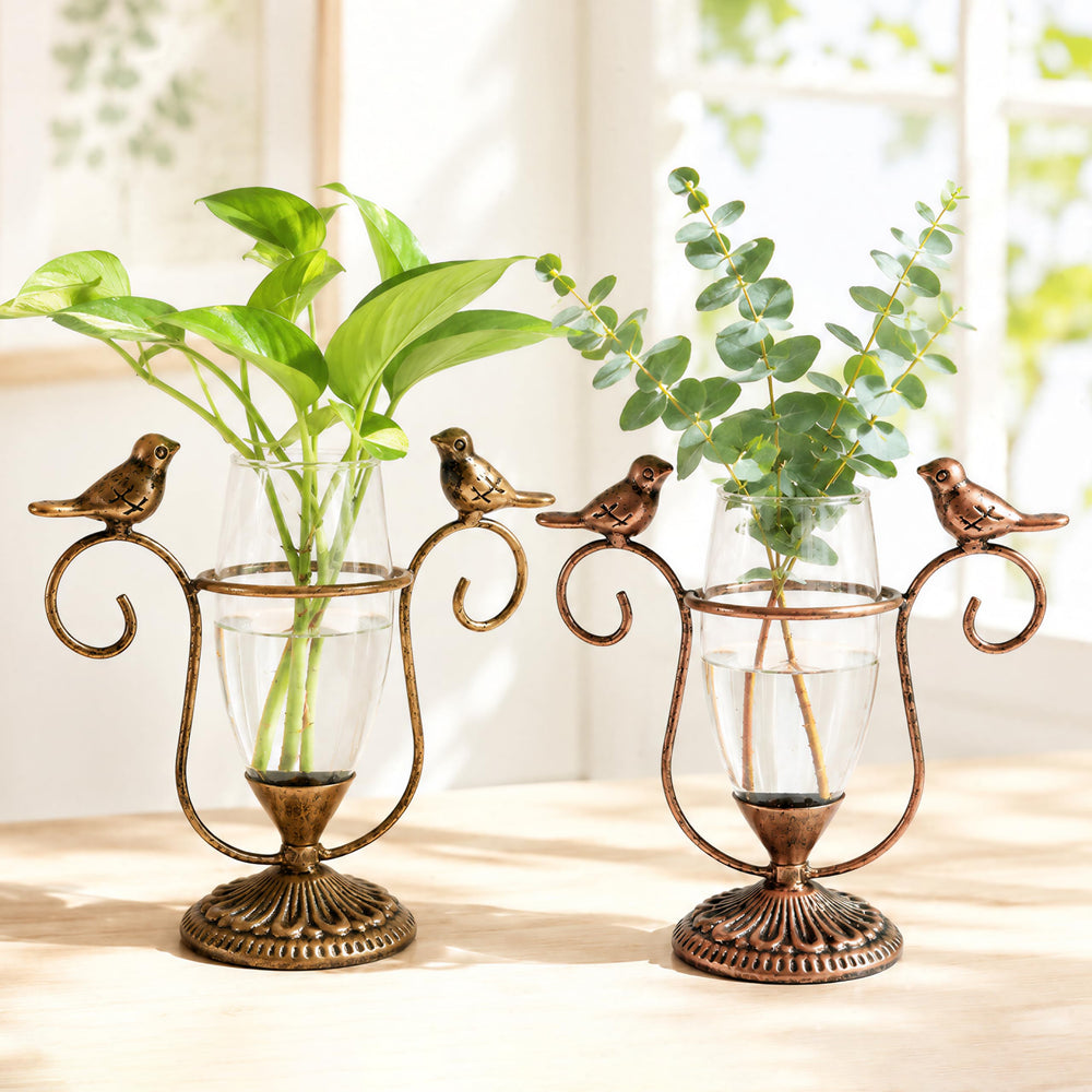 POXOHO 2 Pack Desktop Plant Propagation Terrarium with bronze and gold vases