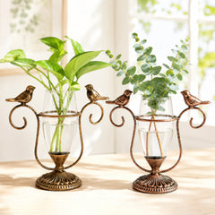 POXOHO 2 Pack Desktop Plant Propagation Terrarium with bronze and gold vases