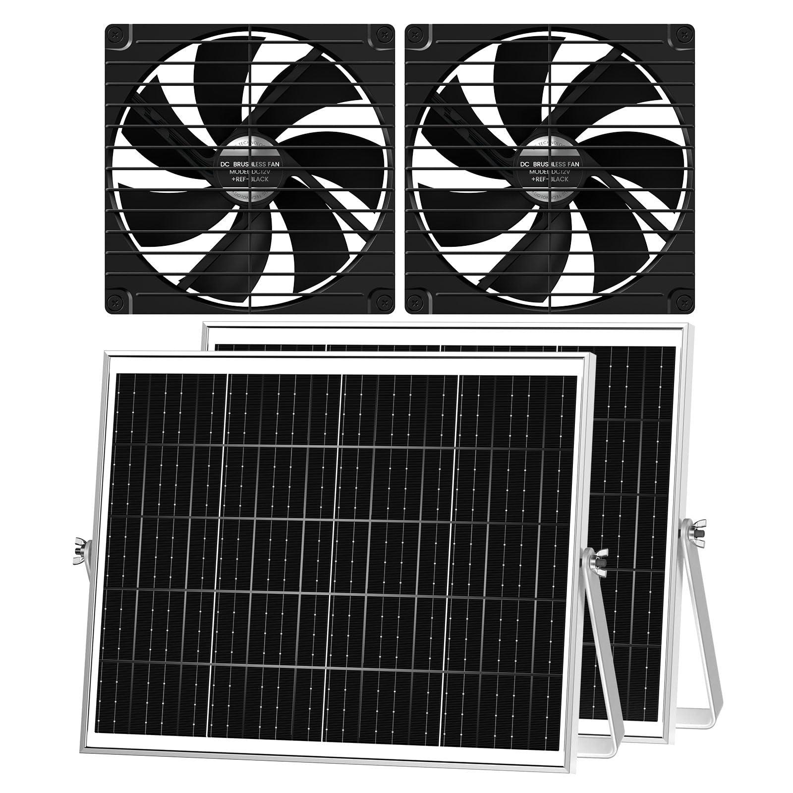 pqins 7.1-inch solar greenhouse fan front view with solar panel