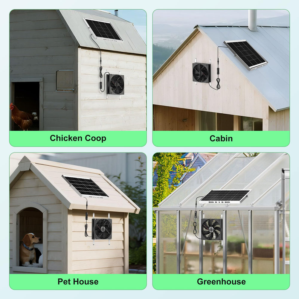 pqins 7.1" Solar Greenhouse Fan mounted in a garden