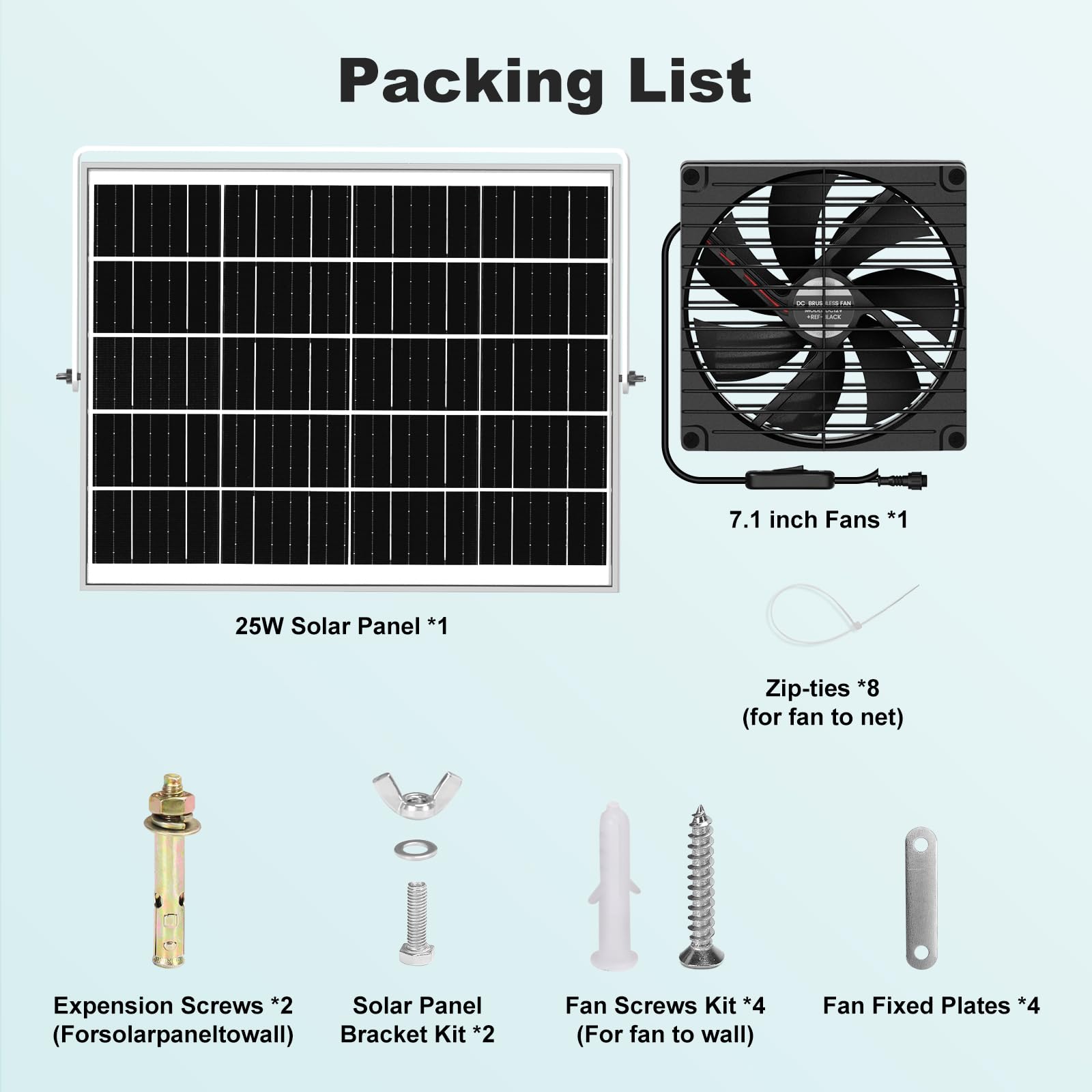 pqins 7.1" Solar Greenhouse Fan packaging