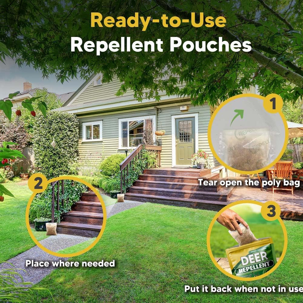 PRBSOQ Deer Repellent granules in a garden setting