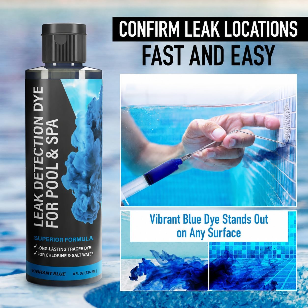Precision applicators included in the Escentile Pool Leak Detection Dye Kit