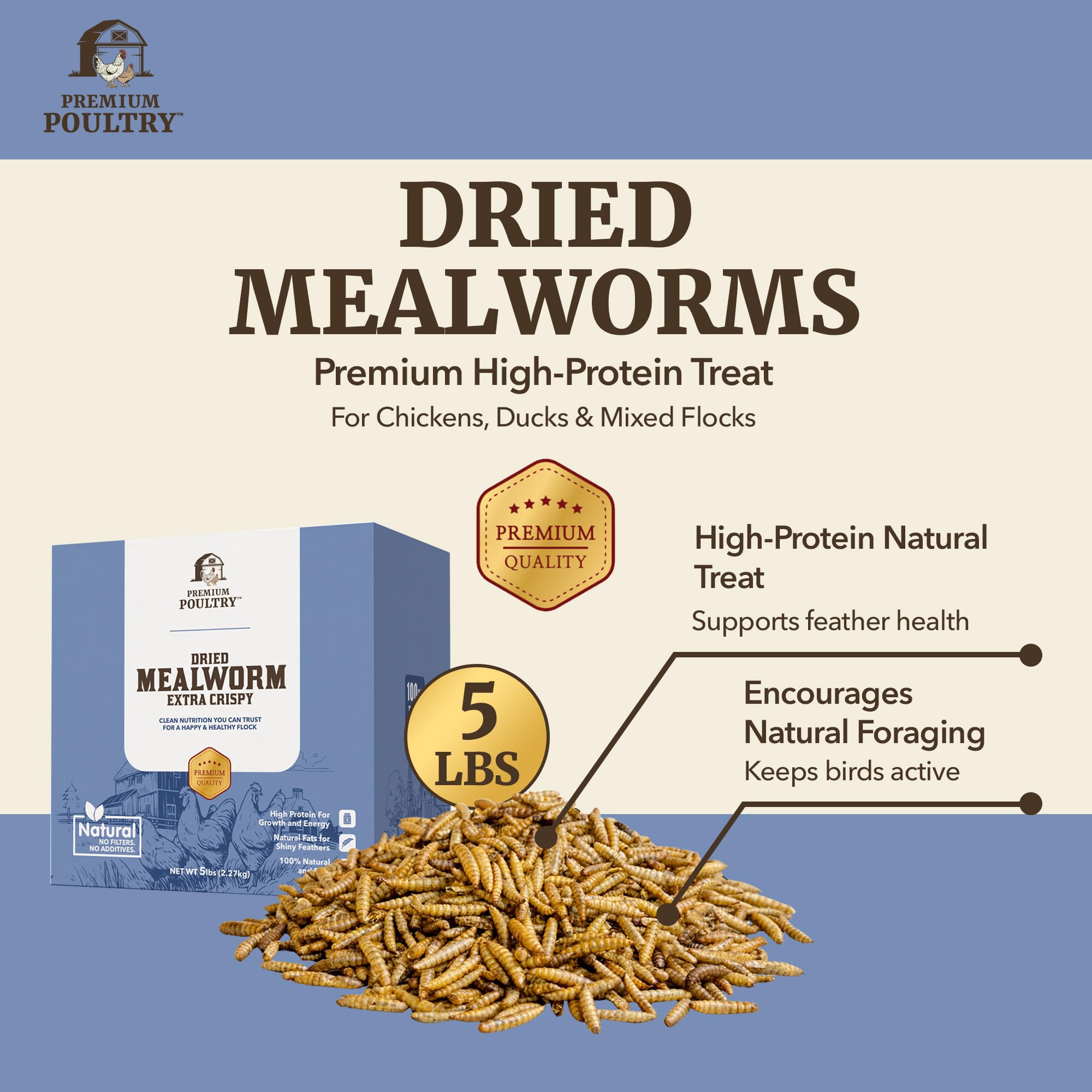 Premium Poultry Mealworms 5lb bag side view