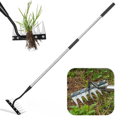 PREMJIN Iron Weeding Rake 2.0 with 8-tooth head and long handle