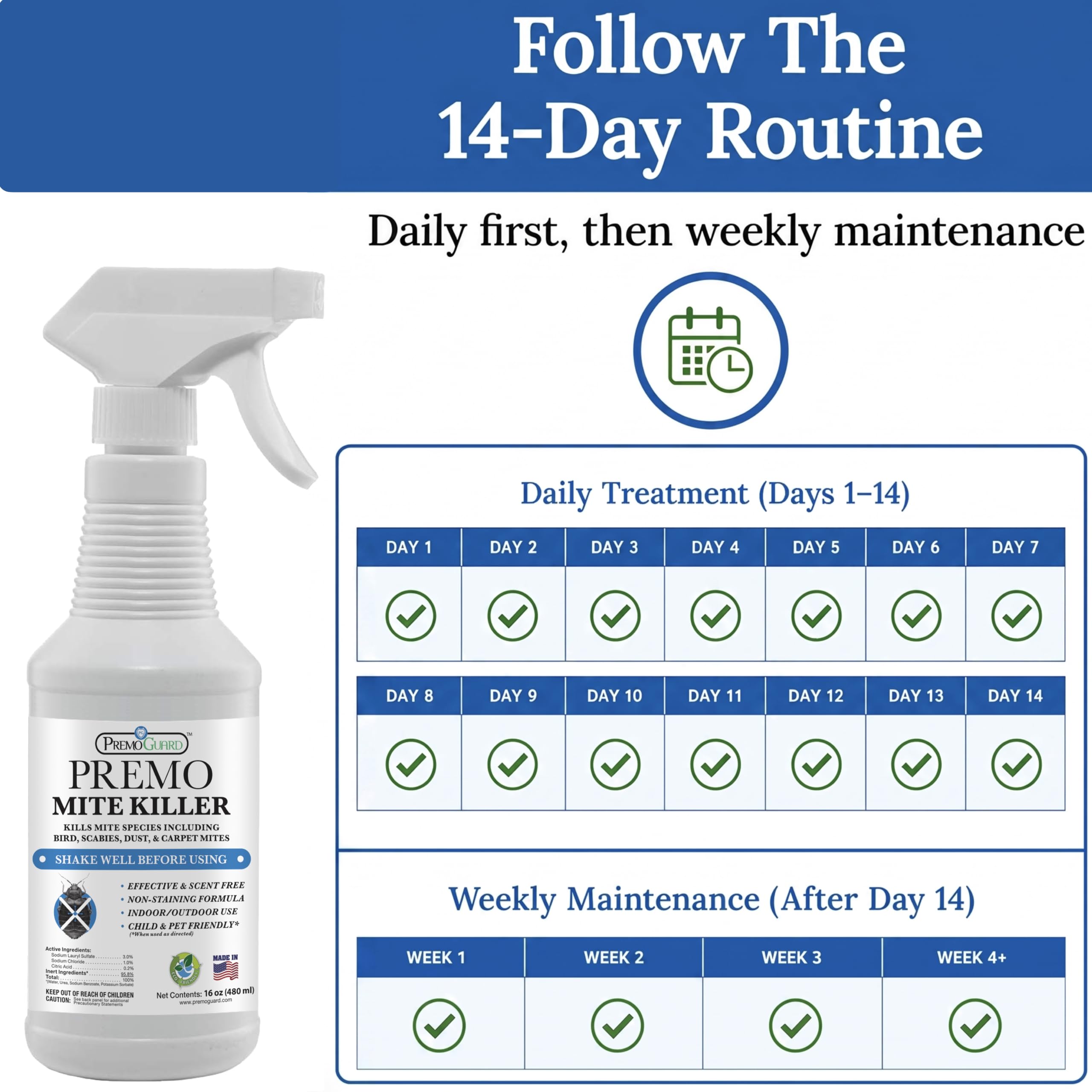 Premo Guard Natural Mite Spray application on couch