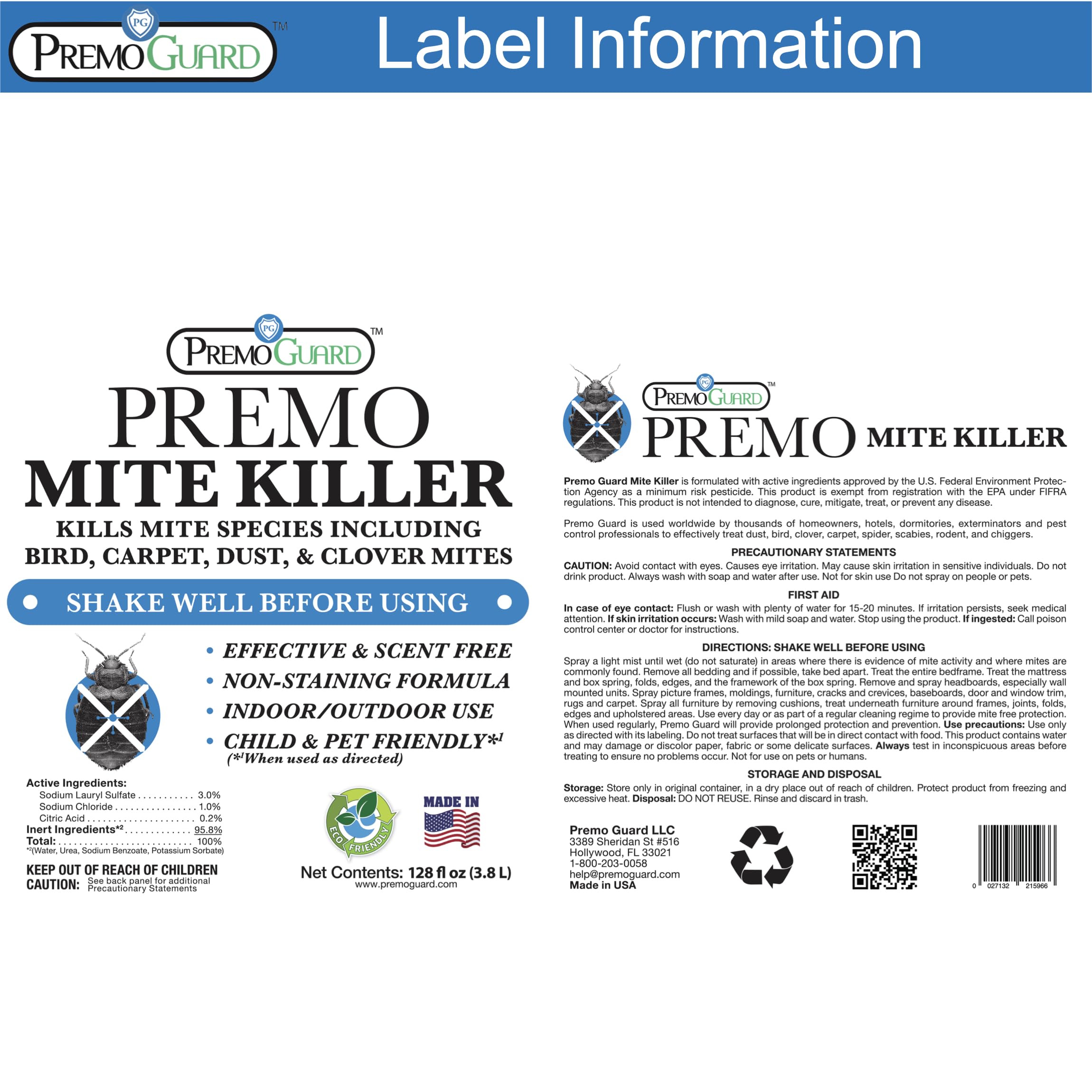 Premo Guard Natural Mite Spray clear liquid close-up