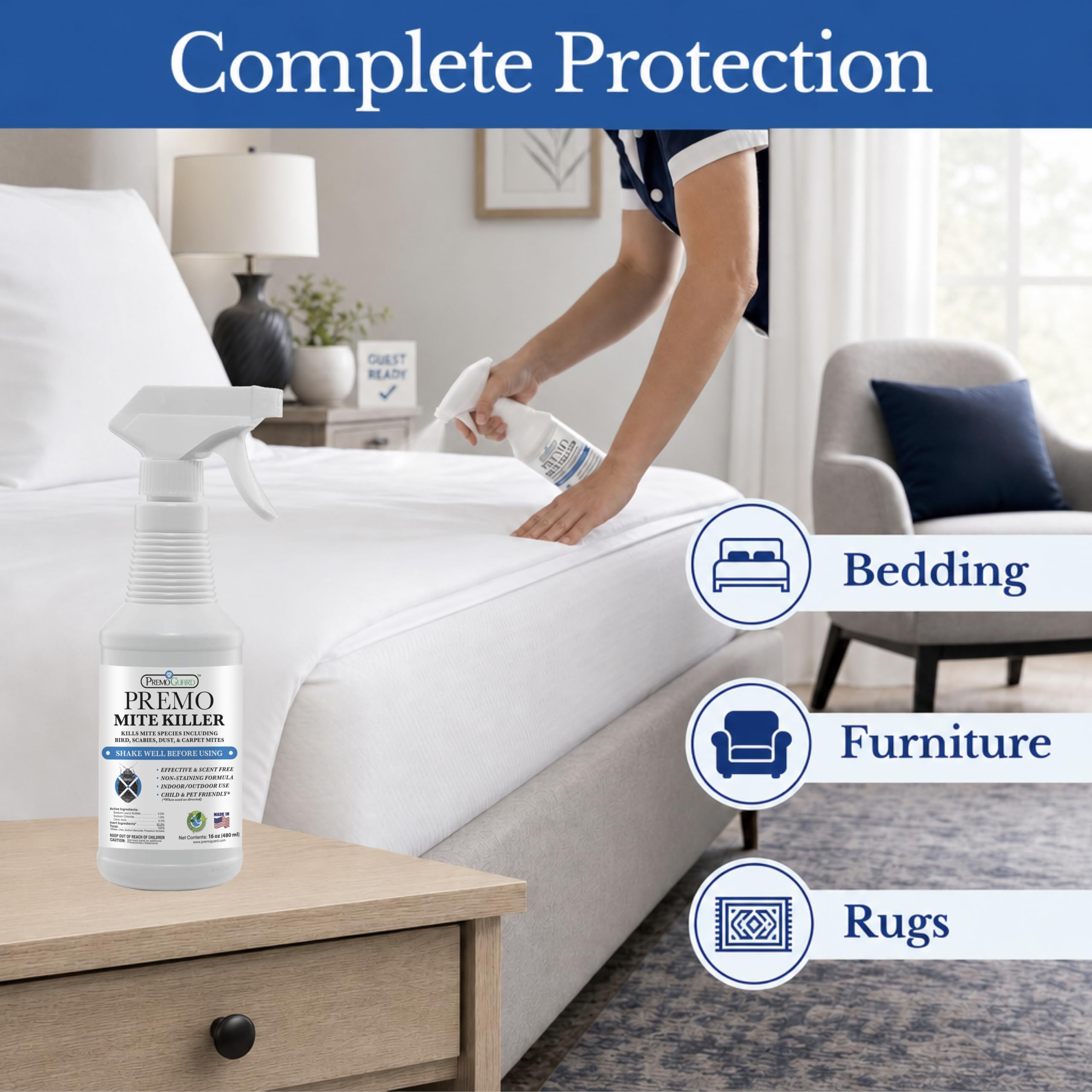Premo Guard Natural Mite Spray shown with other pest control products