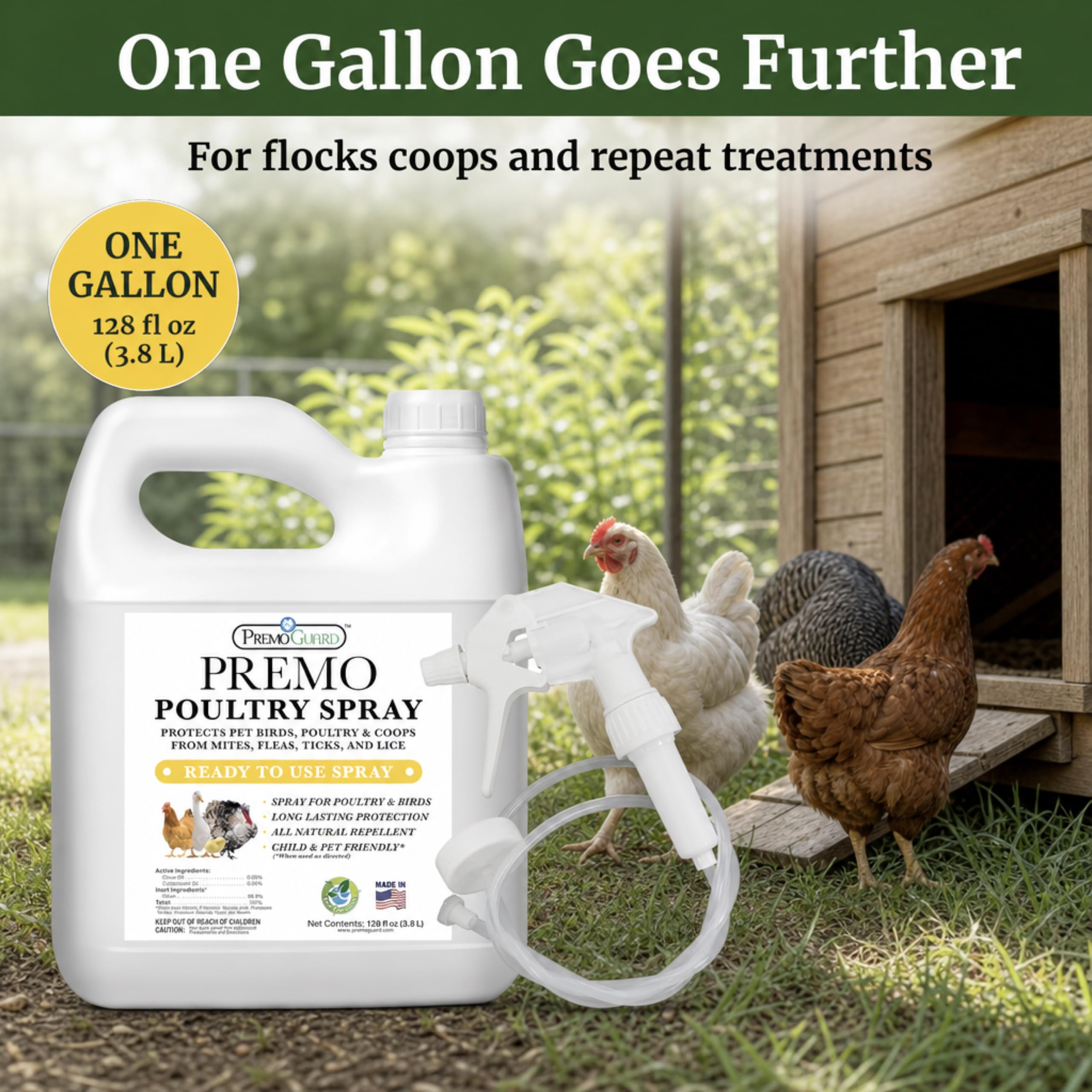Premo Guard Natural Poultry Spray being applied to poultry