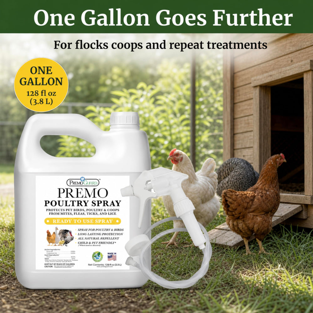 Premo Guard Natural Poultry Spray being applied to poultry