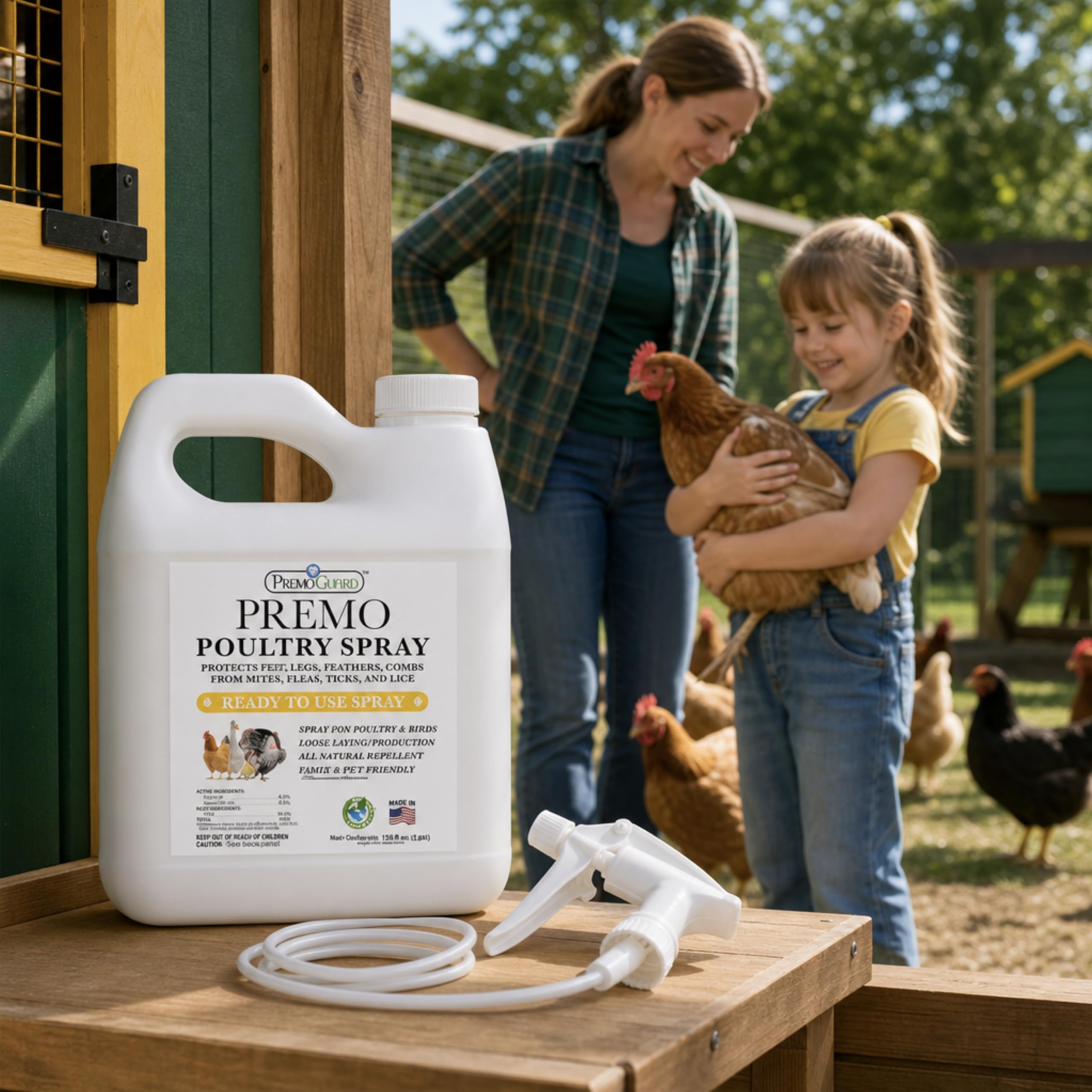 Premo Guard Natural Poultry Spray in a garden setting