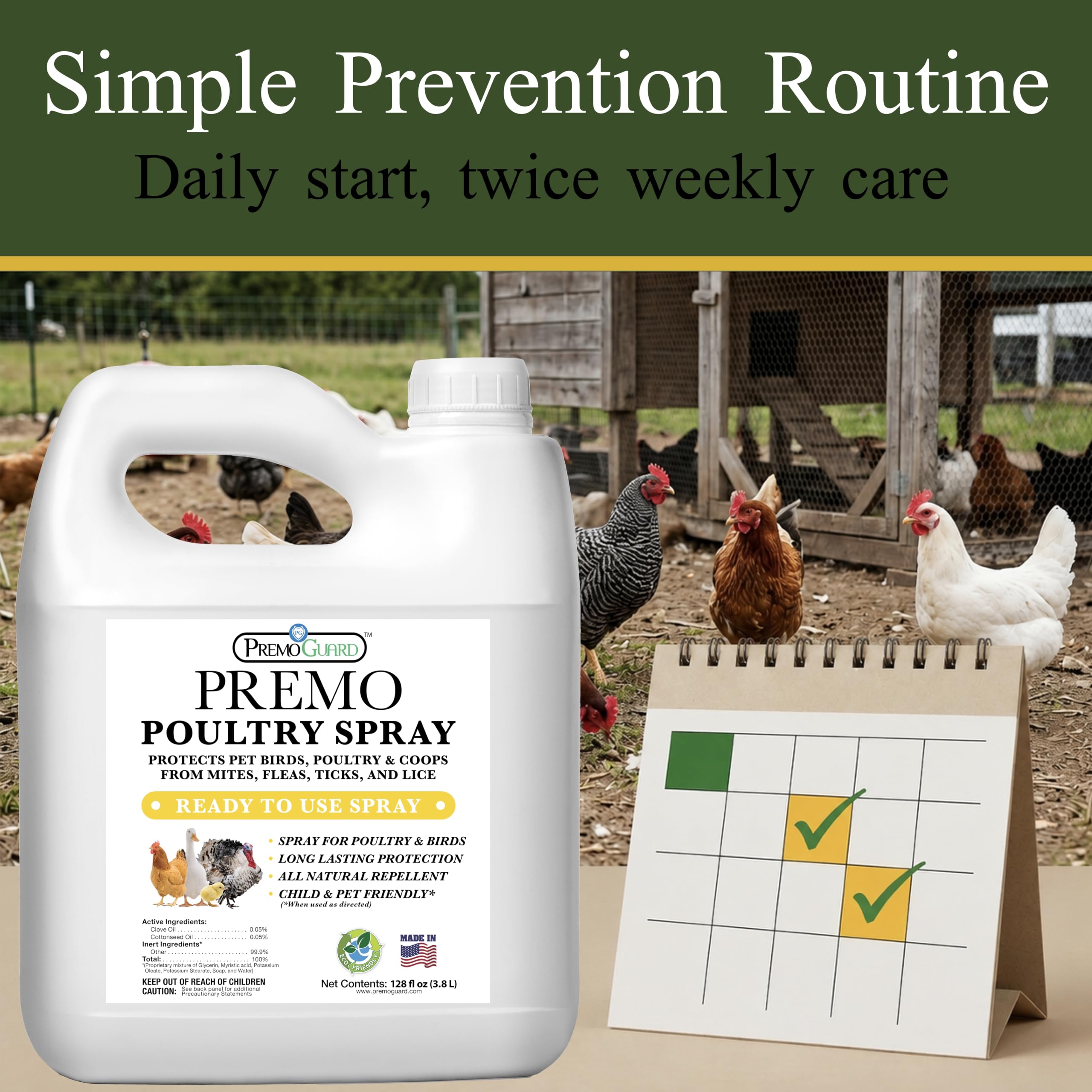 Premo Guard Natural Poultry Spray on a coop surface