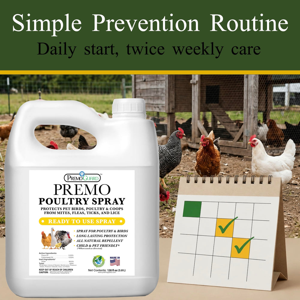 Premo Guard Natural Poultry Spray on a coop surface