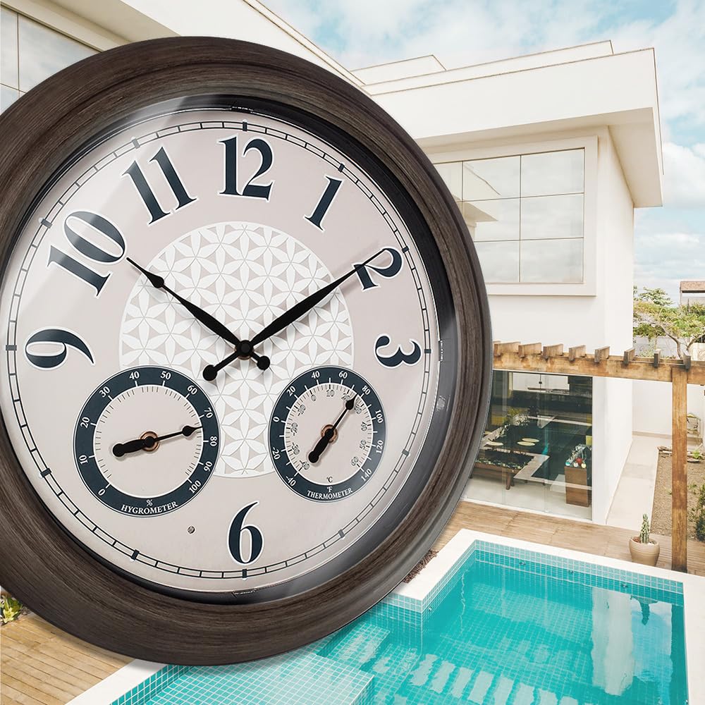 Presentime 18 Inch Outdoor Clock at night with illuminated features