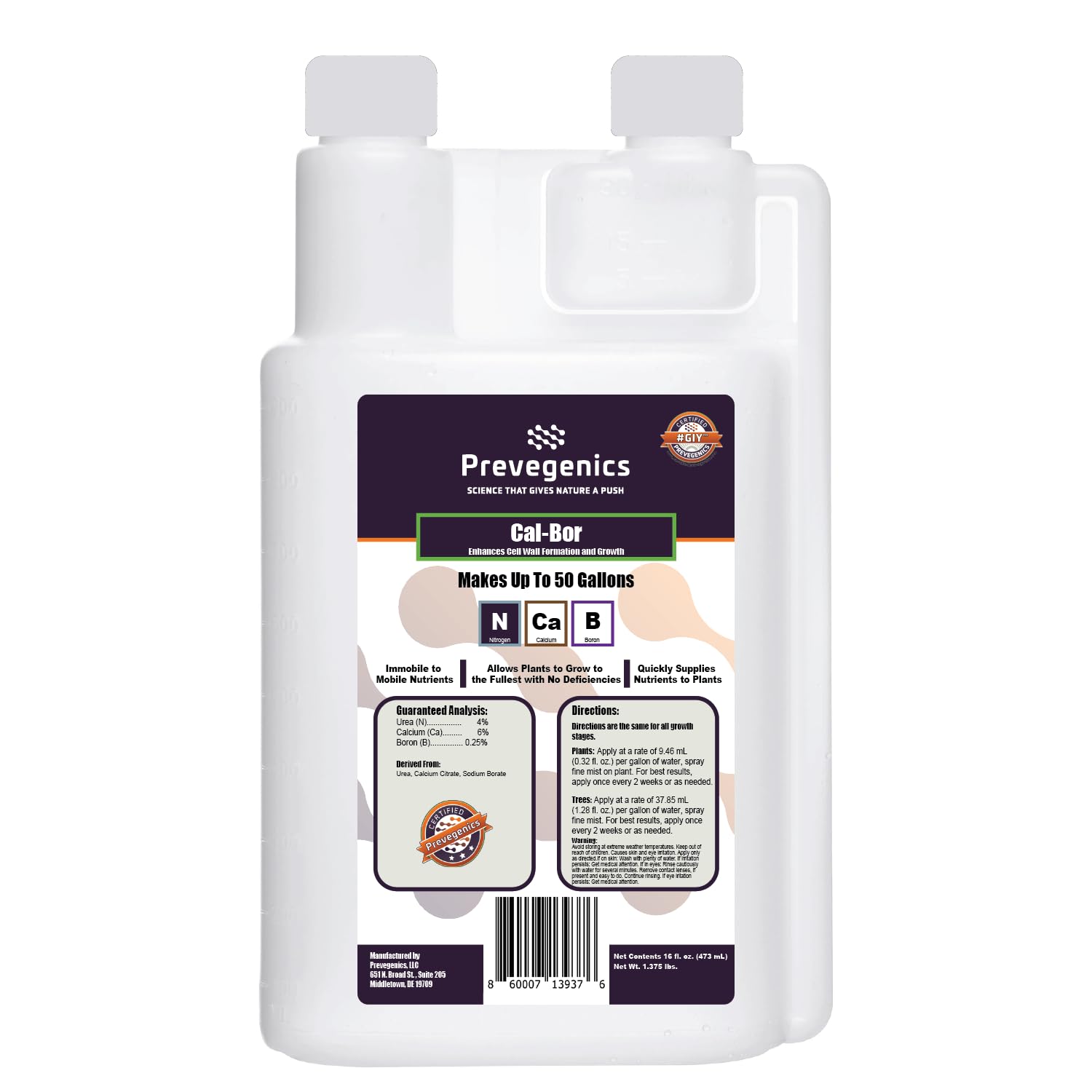 Prevegenics Cal-BOR Liquid Fertilizer 16 fl. oz. bottle front view