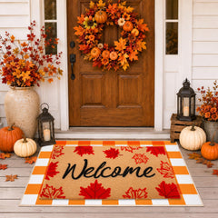 Prewplam Fall Maple Leaf Welcome Doormat set with vibrant maple leaves