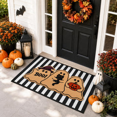 Prewplam Halloween Ghost Doormat Set with Boo design and striped mat