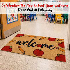 Prewplam Welcome Door Mat on a classroom entrance