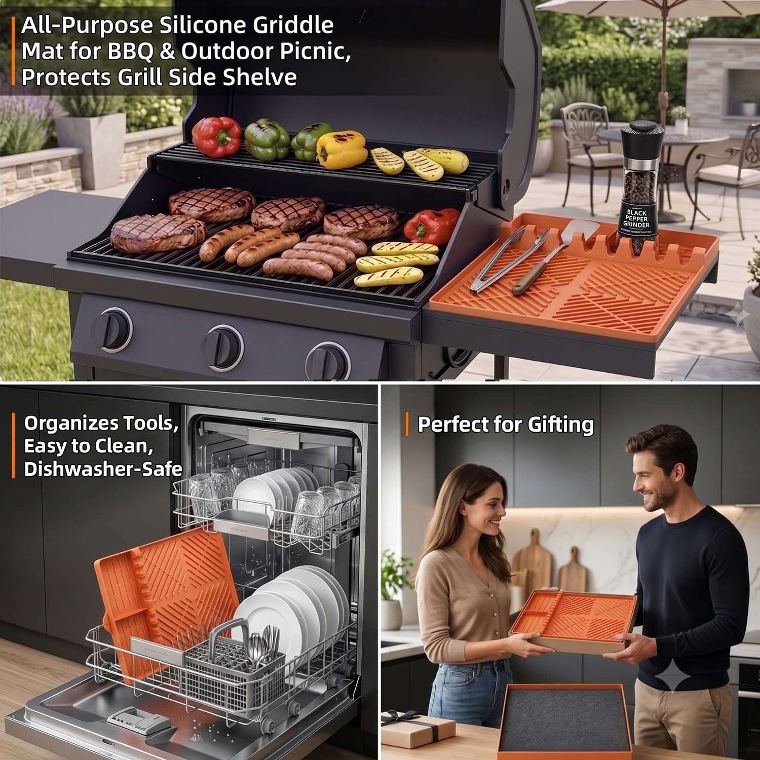 PRFCTTY Silicone Grill Mat showing 8 divided slots for organization