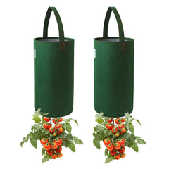 Pri Gardens Upside Down Tomato Planter green fabric front view