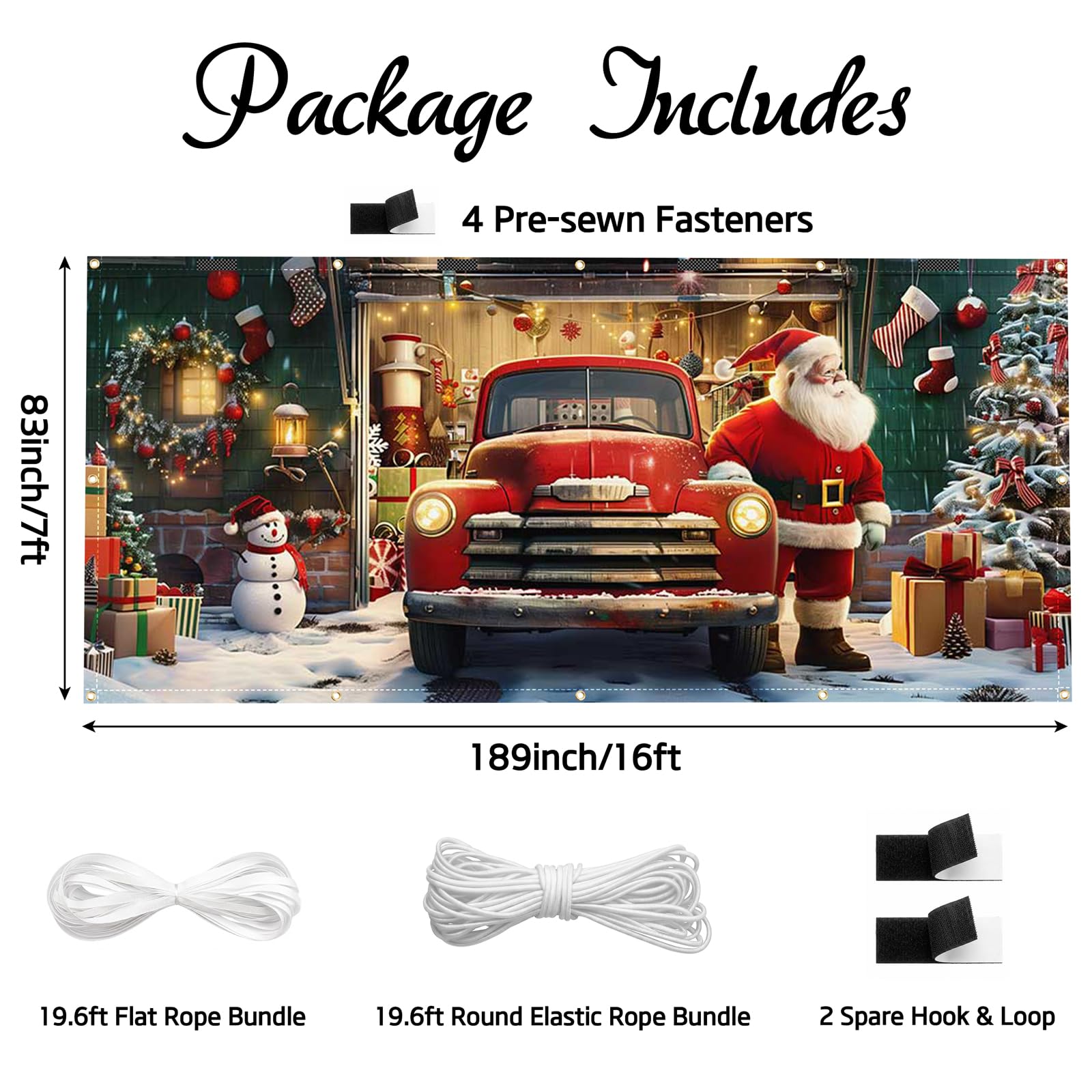 Printspree Christmas Garage Door Cover installation kit with metal buckles and strings