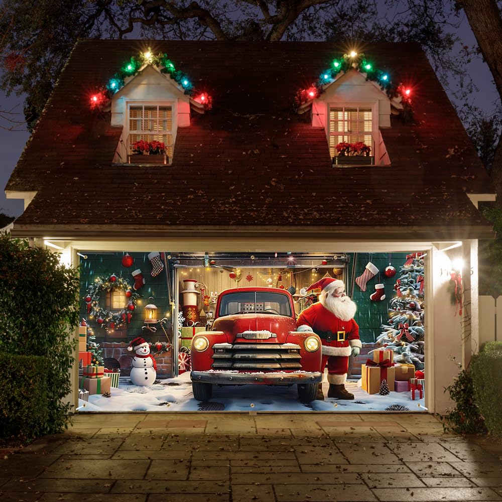 Printspree Christmas Garage Door Cover on a garage door during daytime