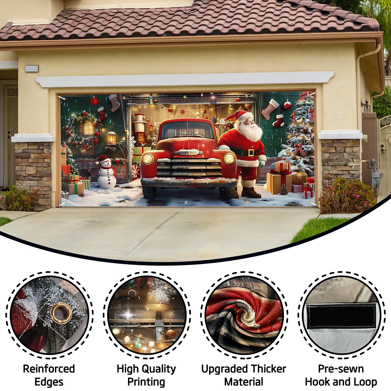 Printspree Christmas Garage Door Cover showing weather-resistant material