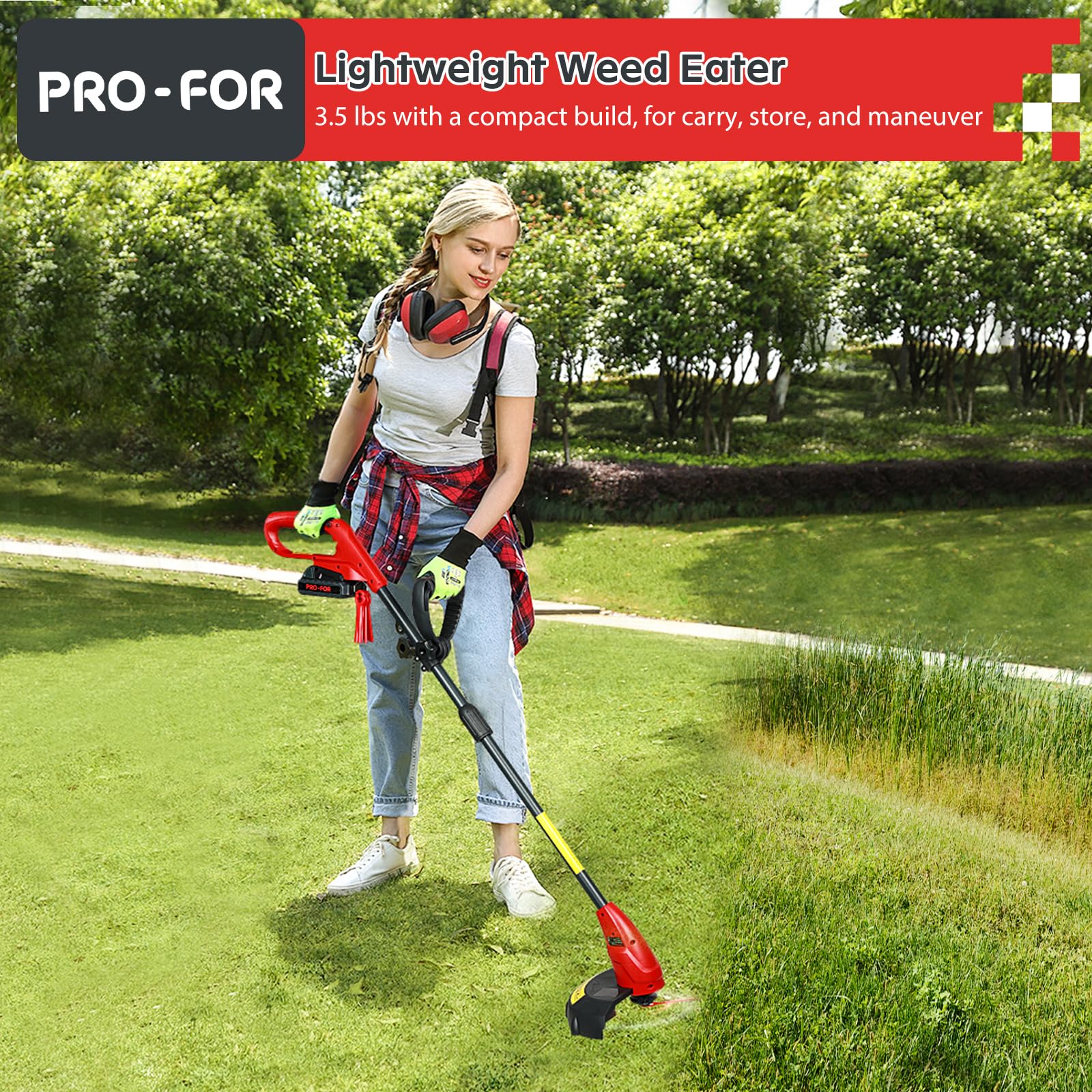 PRO-FOR Cordless Grass Trimmer with safety guard
