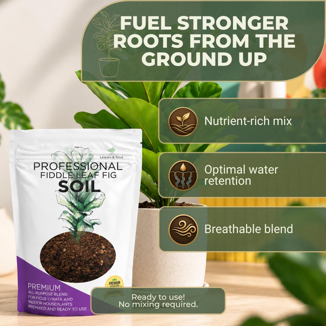 Product information label of Leaves and Soul Fiddle Leaf Fig Soil Mix