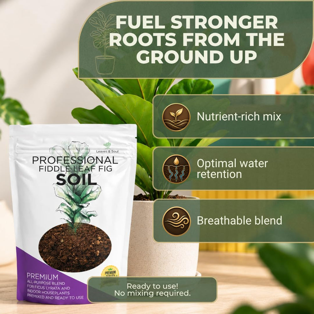 Product information label of Leaves and Soul Fiddle Leaf Fig Soil Mix