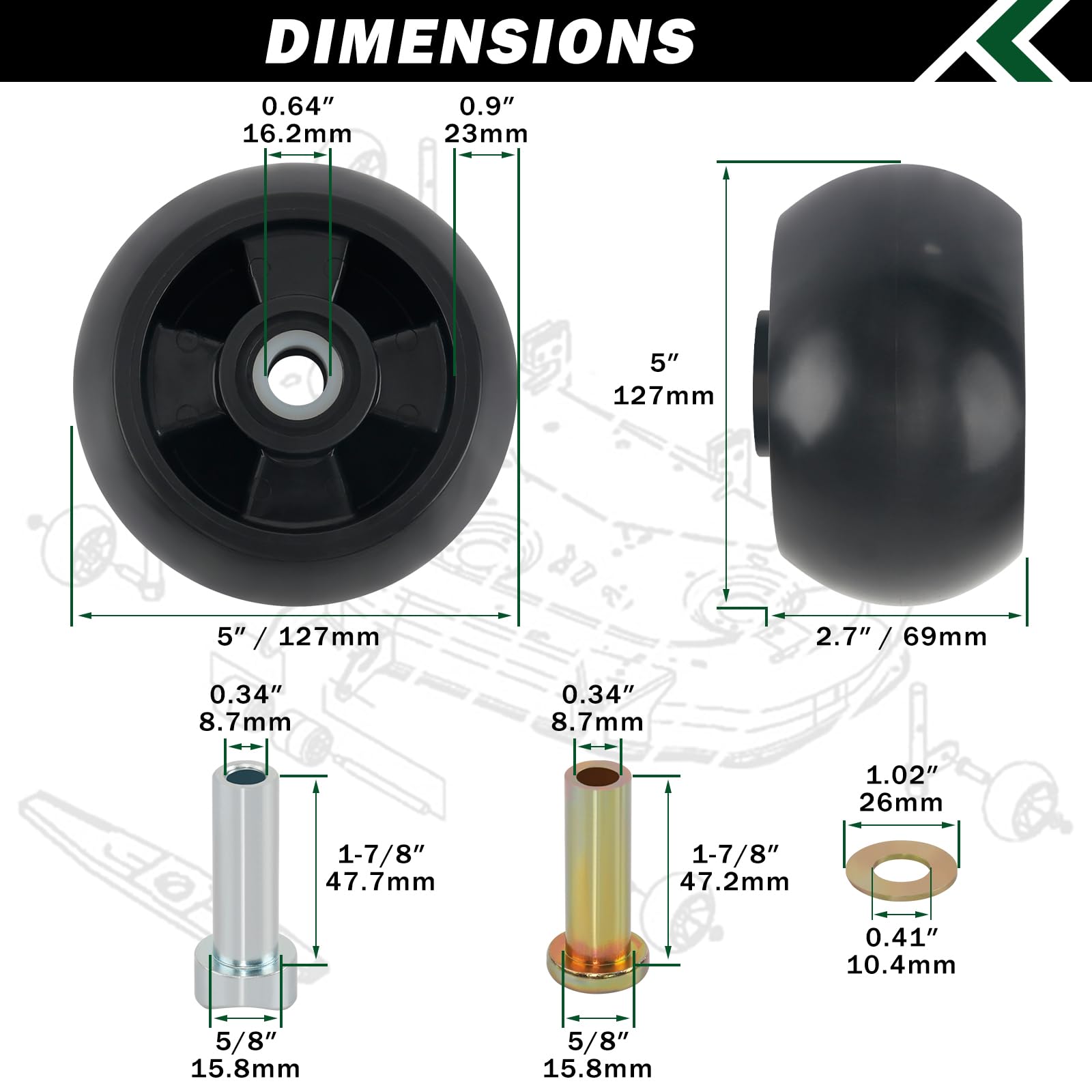 Profile view of CheeMuii 5 inch lawn mower wheel
