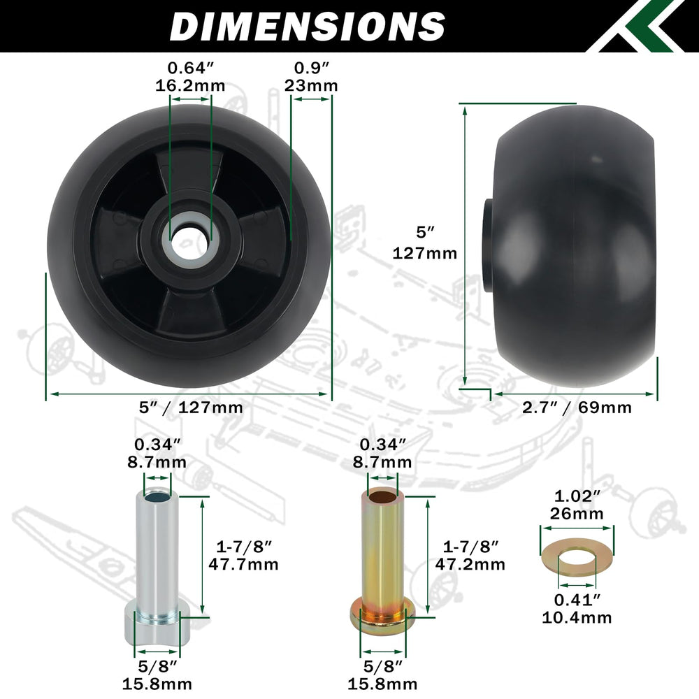 Profile view of CheeMuii 5 inch lawn mower wheel